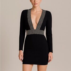 REVOLVE - Black & Gold Stoned Bandage Dress
